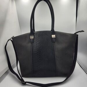 David Jones Womens Glossy Black Faux Leather Handbag Large Size